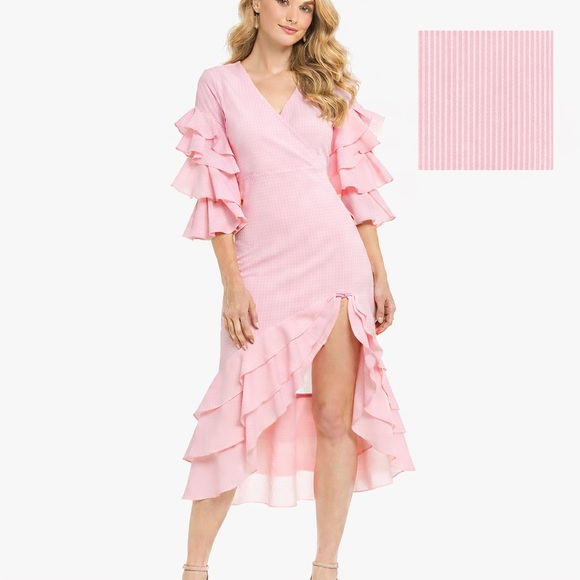 Gianni Bini Dresses & Skirts - Gianni Bini,Lola Tango Dress,Pink/White Ruffle-Sleeve,High-Low Hem,Cotton Size S